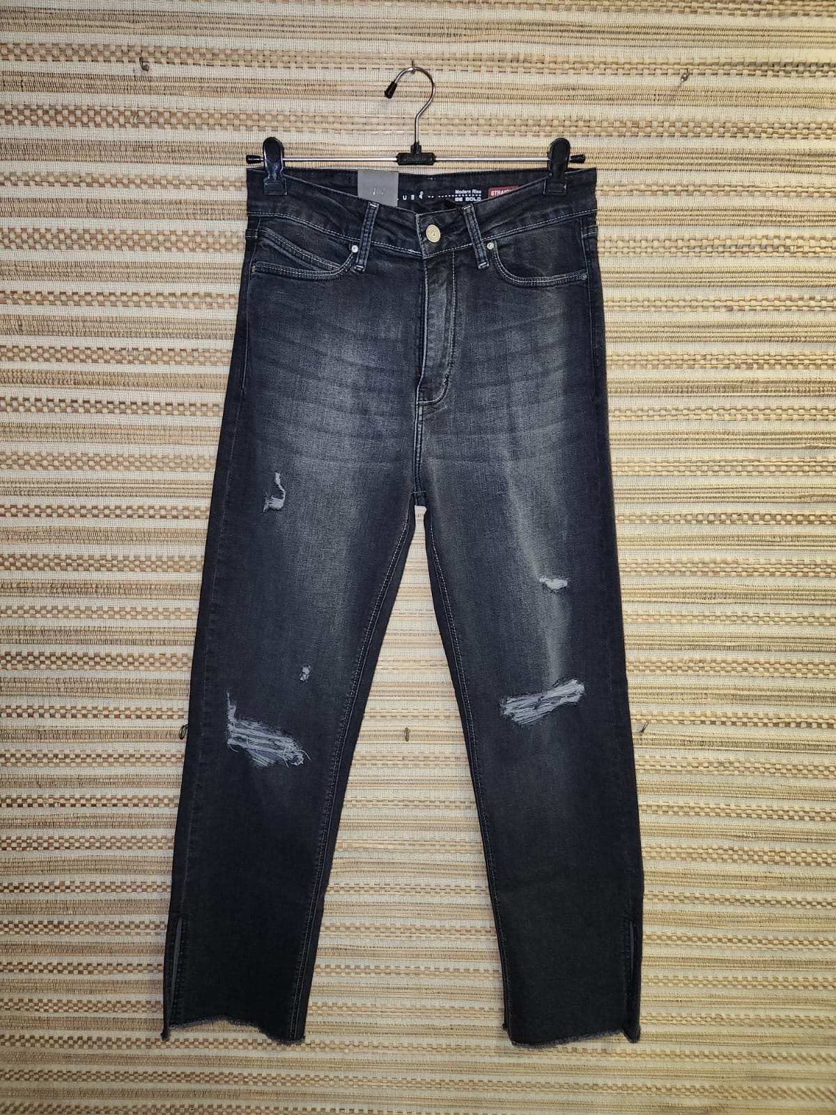 Black High Waist Wide Leg Distressed Denim Pants