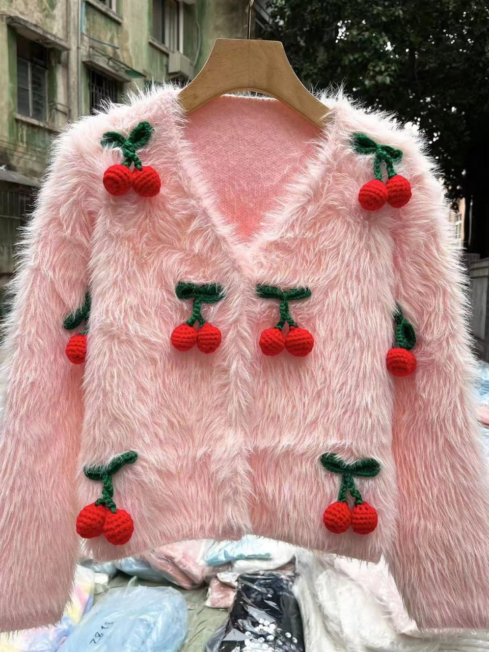 V Neck Cherry Jacket