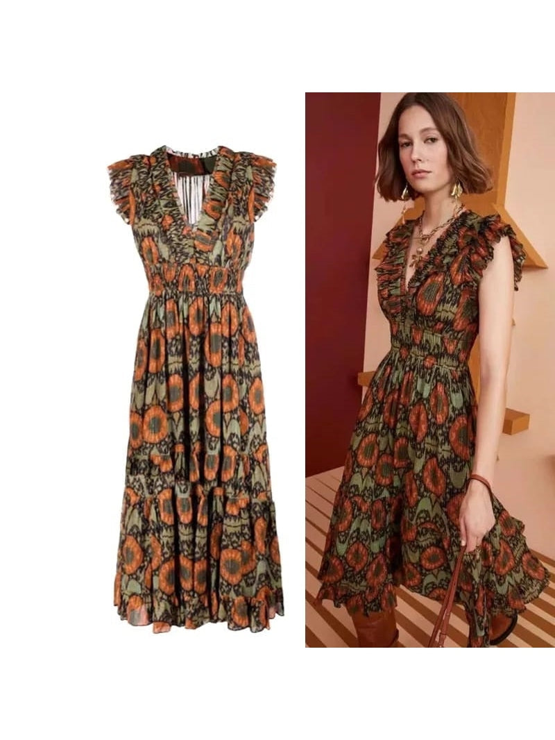 Floral Print V Neck Sleeveless Dress