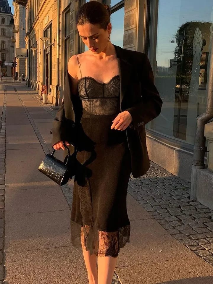 Spaghetti Strap Slip Mesh Dress