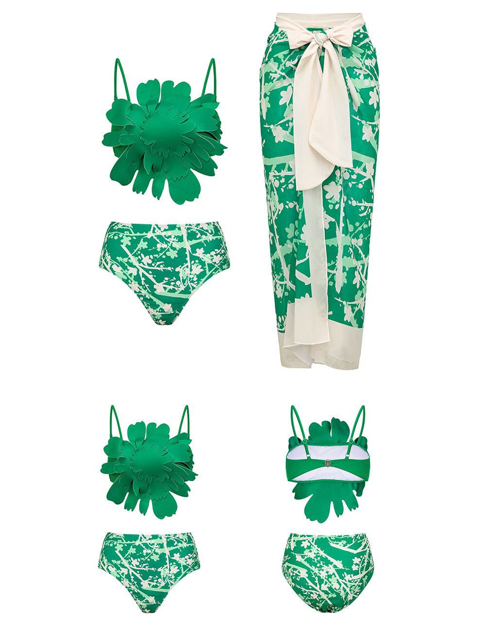 Applique Flower Patch Bikini Set with Skirt