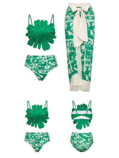 Applique Flower Patch Bikini Set with Skirt