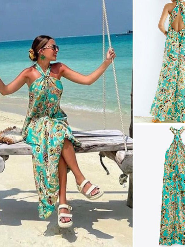 Halter Neck Printed Floral Maxi Dress