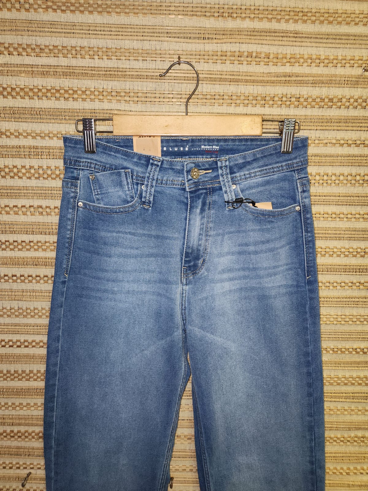 Blue High Waist Wide Leg Side Cut Denim Pants