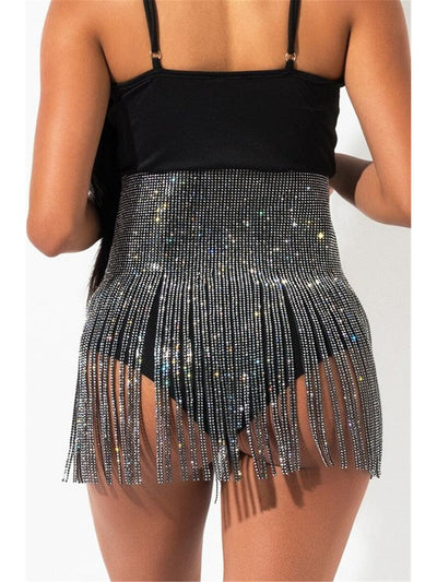 Rhinestone Sequin Tassel Fringe Skirt Belt