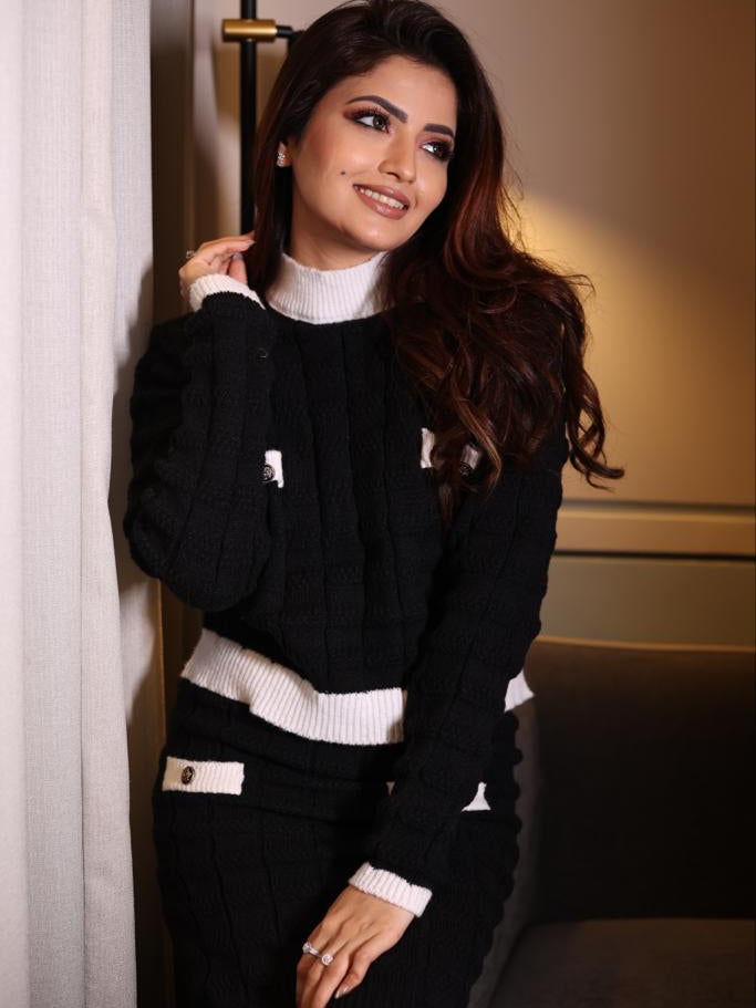 Woolen Top & Short Skirt Co-ord Set - Winter