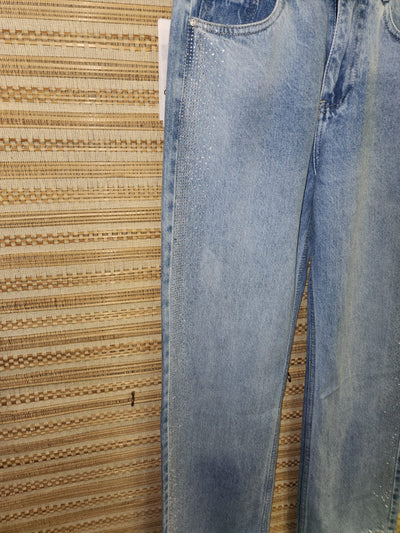 Blue High Waist Wide Leg Denim Pants