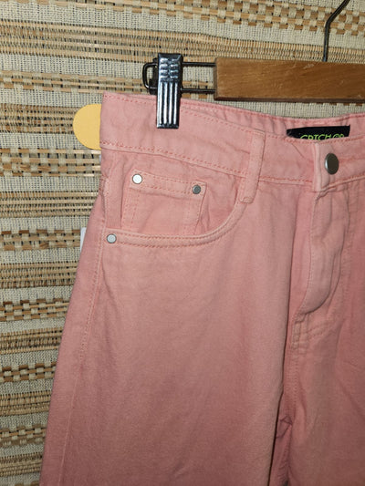 Peachish Pink High Waist Wide Leg Denim Pants