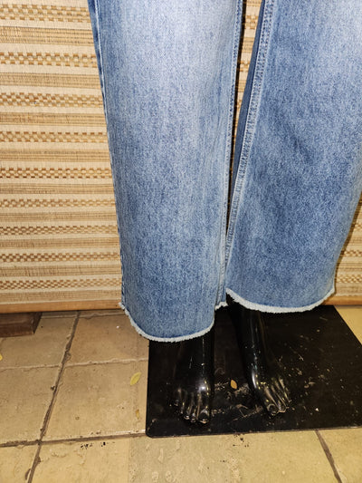 Blue High Waist Wide Leg Distressed Denim Pants