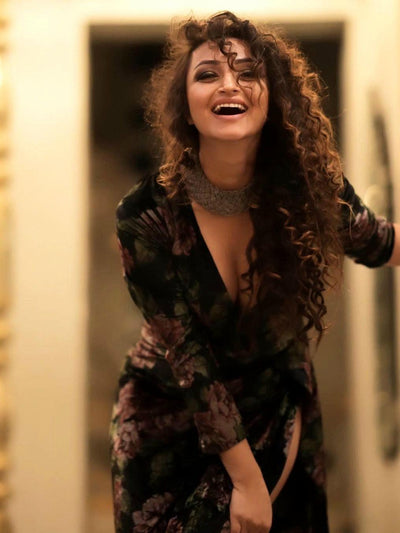 Velvet Thigh High Split Gown from IIRAXSR Collection