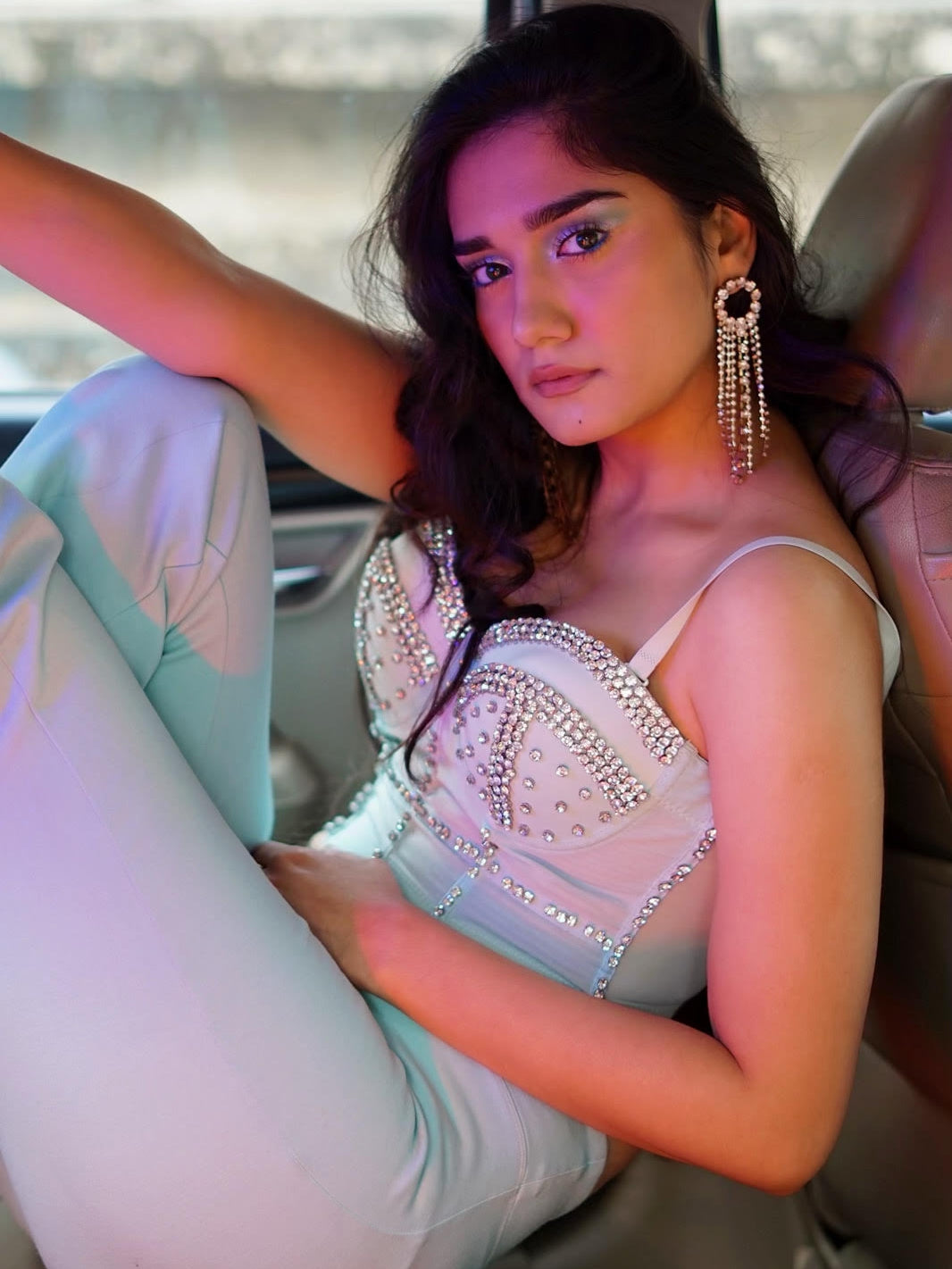 Green Diamond Studded Push Up Bralette Bustier Top