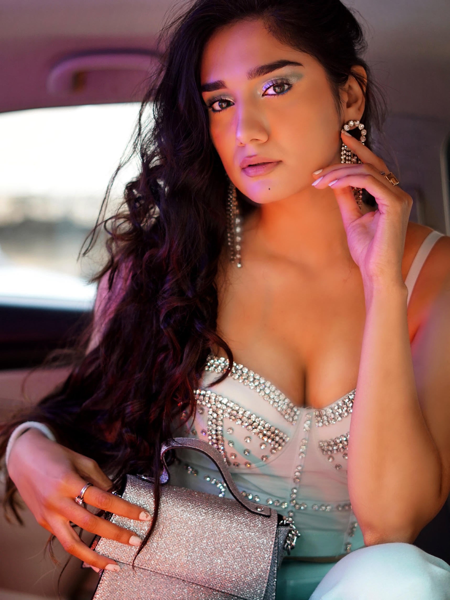 Green Diamond Studded Push Up Bralette Bustier Top