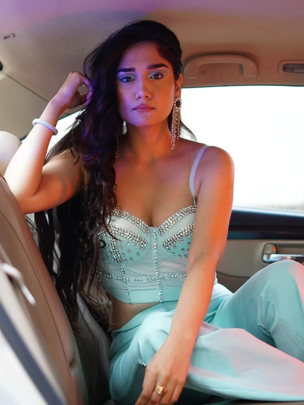 Green Diamond Studded Push Up Bralette Bustier Top